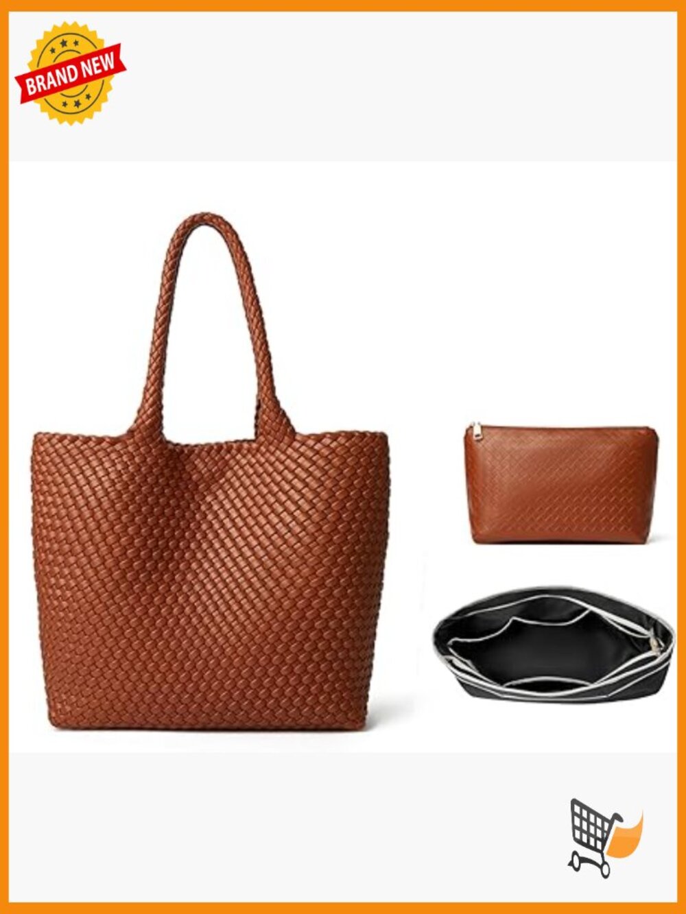 Large Woven Hobo Tote Bag with Pouch & Organizer